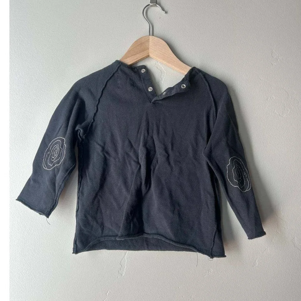 Play Up Baby Organic Cotton Raglan Top 24M Charcoal Elbow Patches Scandi Neutral
